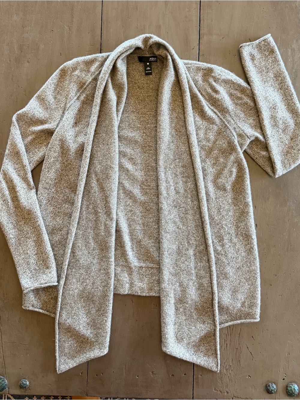 Aqua Women's Cashmere Open-Front Cozy Cardigan Sweater in Light Gray